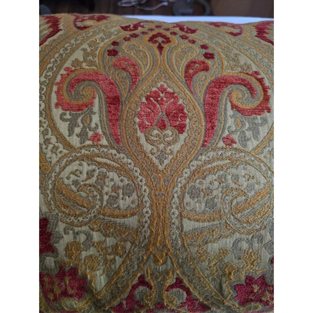 Gold & Red Jacquard Throw Pillow With Braided Trim‎ 35